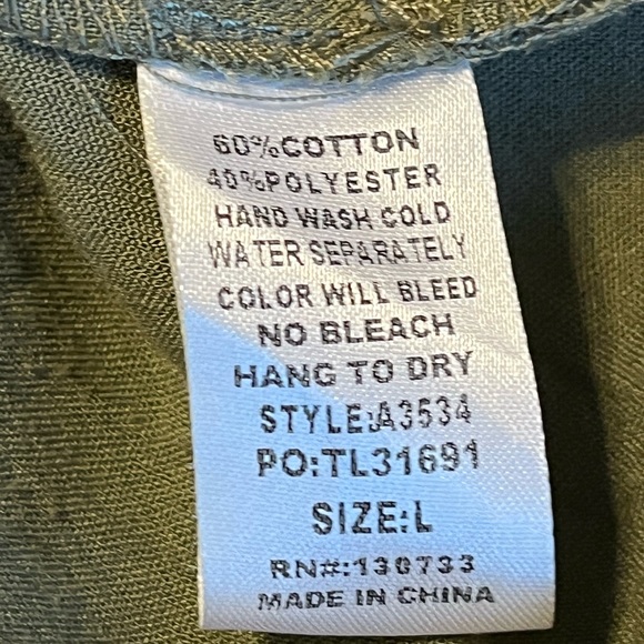 Umgee | Lace Up Oversized Tunic Top Army Green Frayed Raw Hem | size Large | - Picture 6 of 10